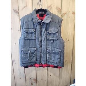 Branded Lion Gray Vest Mens XL Insulated Red Plaid Liner EUC